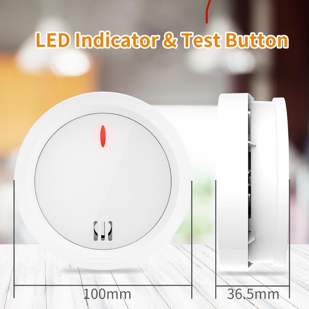 Smoke Alarms Fire Alarm Detector with Led Indicator and Silent Test Button with 10-year Service Life/ 1-year replaceable Battery Operated Photoelectric Smoke Alarms for Home

1. 【Reliable Protection】Our light-sensitive smoke detector is equipped with a 9V/1-year replaceable alkaline battery, ensuring long-lasting and reliable fire detection.
2.【 Advanced Technology】 With a 5-year lifespan, this photoelectric smoke detector utilizes cutting-edge technology to quickly and accurately detect smoke, providing timely alerts for potential fire hazards.
3. 【Convenient Features】 Featuring a convenient test button, this smoke detector allows you to easily check its functionality. Additionally, it has a low battery signal and a silent mode option for enhanced convenience and peace of mind.
4. 【Versatile Installation】 This compact fire alarm can be easily installed either by drilling holes or using 3M adhesive, making it suitable for various settings, including homes, bedrooms, apartments, hotels,