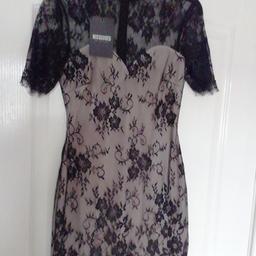 Ladies MISSGUIDED evening dress, cream underneath, lace overlay zip at back size 10.COLLECTION ONLY.