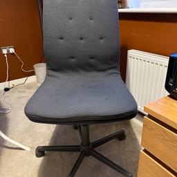 Charcoal grey, high back adjustable (height and back) office chair with castors. Removable/washable cover and foam seat and back. Comfortable but a little too large for my desk. Must be able to collect item. Good condition, approx 1 year old, paid £129 new, will sell for £65 ovno. now reduced to £50 ONO! 