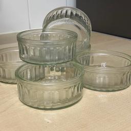 6 used only once clear glass ridged ramekins