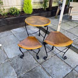 Nest of tables, solid wood top, some minimal marks shown on photo but can be easily buffed out. Iron legs.
Collection from cookhill