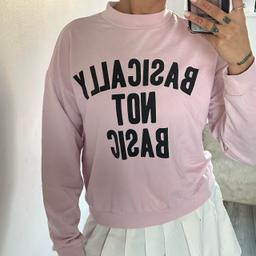 WORN TWICE LIKE NEW || “basically not basic” baby pink print crewneck (no print at the back)

Original price: £30
My price: £13.

Size M but ngl it fit me when I was an S and when I was an L too it just fit differently. 

If you’re an S it’ll be a bit oversized, if you’re an M it’ll still be a bit loose and if you’re an L it’ll fit perfectly to your body. 

Message me if you’d like measurements/ more pics

✨ fitted band like material around the wrists and lower body and neck
✨no imperfections in amazing condition  
✨casual y2k /pastel kinda look , can add a white tennis skirt and some af1s to complete the look for example 

🚙£2 uk delivery 
✈️message me for delivery outside of the U.K. 

#new #likenew #crewneck #babypink #y2k aesthetic pink furshia not basic bands one size fit fashion style monochrome perfect condition quality skater price good clothing clothes sweatshirt jumper hoodie forever 21