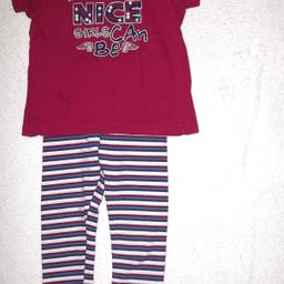 Zustand: sehr gut
Shirt: dunkelrot mit Print
Hose: blau-rot-weiß gestreift
Größe: 98/104

Versand nur innerhalb Deutschland zzgl. 2,50 €