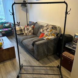 Large clothes rail on wheels, perfect for extra clothes that don’t fit in your cupboard. Only used for 4 weeks until I got my permanent wardrobe