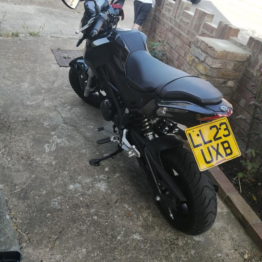 Benelli TNT Tornado Naked 125cc | 2023 | 1200 miles
Showroom condition
6 months old since first registration
Spare key
Tail tidy
No damage no scratches.
Excellent condition
2 yrs manufacturer warranty
#valentine