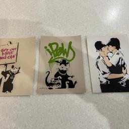 Banksy,  Art of Banksy exhibit
Three prints  - artwork print cards
6 inches X 4 inches ( postcard size) 

Please note these are prints purchased from the BANKSY one time peoples exhibition

RAT GET OUT WHILE YOU CAN 
BANKSY RAT GANGSTA
KISSING COPPERS 

LISTED ON MULTIPLE SITES 
FROM A SMOKE FREE PET FREE HOME