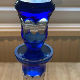 Vintage Cut glass Bristol blue Decanter. 
This is a  lovely  decanter, 
In good condition, no damage,
Beautiful style and design

And also a large selection of blue glass ware and dishes on other listings 
Viewing welcome 

measures 34cm high to the top of the stopper
The base is 12cm wide