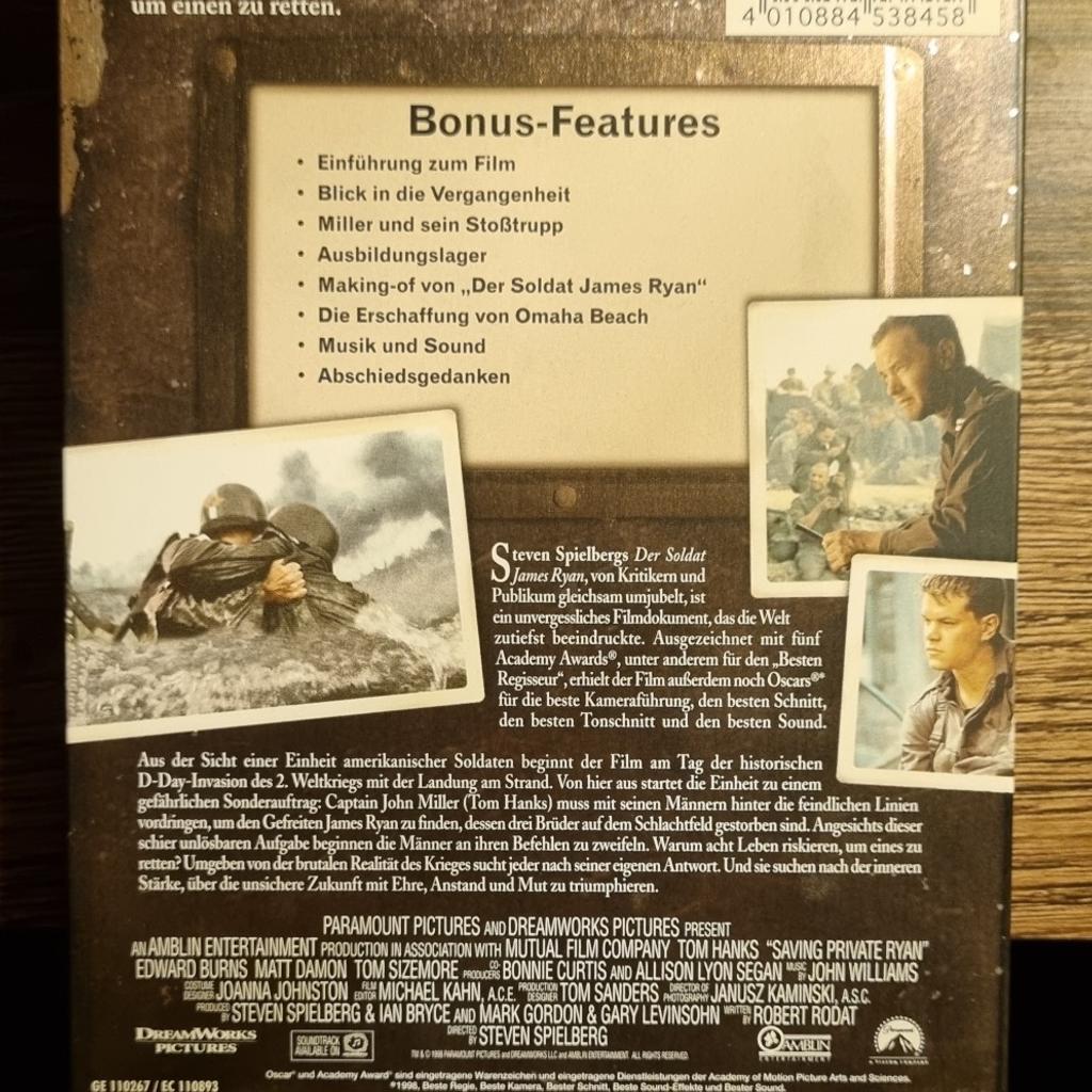 Ich verkaufe hier Der Soldat James Ryan auf Blu ray in einem wunderschönen DVD Steelbook.

Bei Fragen gerne melden.

Abholung bevorzugt. Versand bei Kostenübernahme jedoch möglich.

"Es handelt sich um einen Privatverkauf, daher ist jegliche Gewährleistung, Rückgabe oder Umtausch grundsätzlich ausgeschlossen"