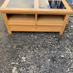 Glass Topped Tv unit with 2 drawers
Good condition 
£20 
Delivery Available 
W44” x D20” x H20.5”