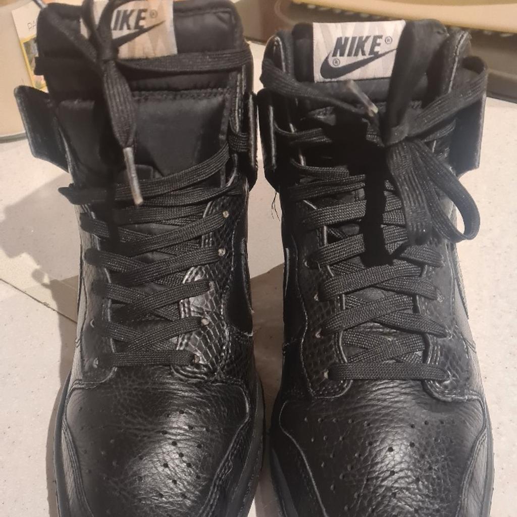 Womens Nike dunk sky high wedge size uk6. Xlnt condition 1st 2c will buy. See photos for condition size materials colour flaws etc. Cash on collection or I can offer free local delivery within five miles of my postcode. Postage is £4.55 via Royal Mail 48hr tracked delivery. Listed on five other sites so it may end abruptly. Don't be disappointed. Any questions please ask and I will answer asap.