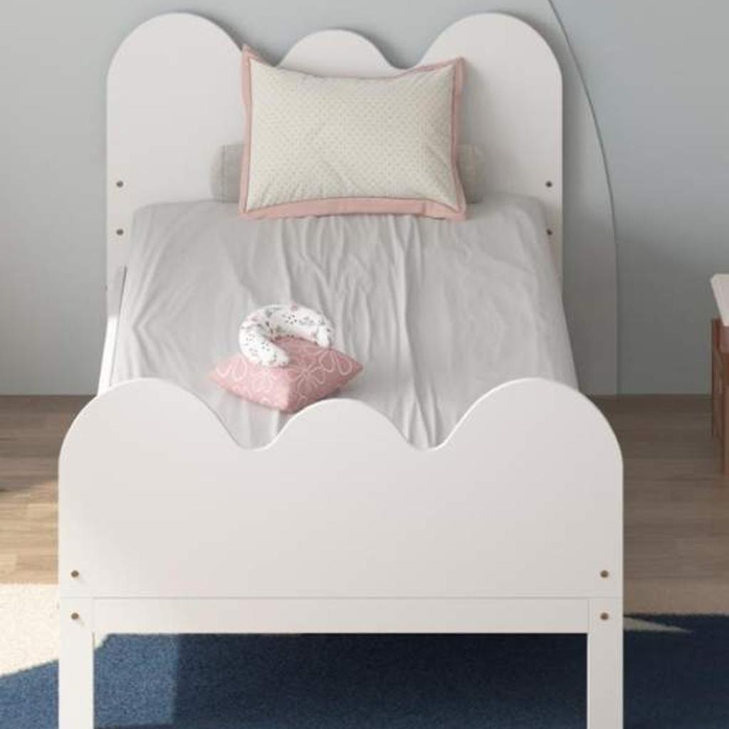 Sleep on a cloud tonight!
This cute little bed is the perfect addition to funk up any bedroom with its cloud inspired shaped headboard and footboard. Pop against a wall and paint a mural or moons and stars around for the perfect night-time sleeping space. The single size is perfect for growing kids.
The clouds white wooden bed frame fit’s a standard UK single size mattress and is fitted with solid slats rather than sprung for stability and durability.

Fun and funky shaped headboard and footboards

Single white wooden bed frame

Solid slatted

Standard UK single size 3ft (190cm x 90cm)

Flat packed for easy self-assembly

This is brand new in box and retails for £129.99 I'm selling for £80 why not check out my other items for sale