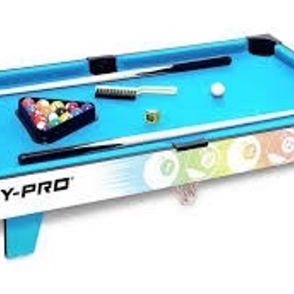 Hy-Pro 3ft Table Top Pool all new in box can deliver local
Rack them up and shoot some pool with this fun, family orientated table top pool table. Full Color laminated panels for a hi-quality finish. 3ft Compact size lets you play anywhere and can be easily stored away. Include full set of accessories for quick play.
Include full set of accessories for quick play.
Size: L92cm, W48cm, H17cm