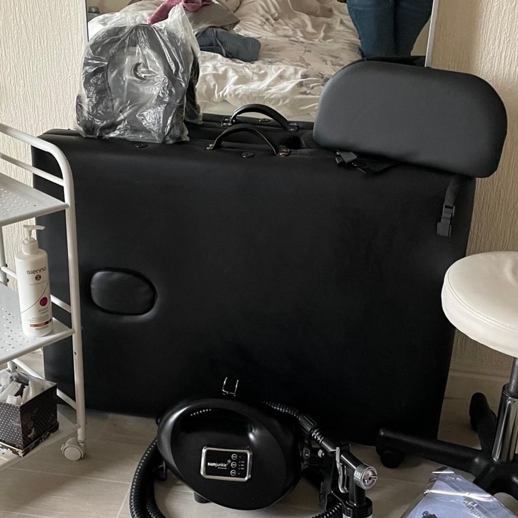 Perfect Beauty Bundle, for anyone starting out in the Health and Beauty Sector. Sunjunkie spray tanning system, beauty couch with attachments, clean and easy waxing system, beauty trolley and beauty adjustable stool. Hardly used and in very good condition.