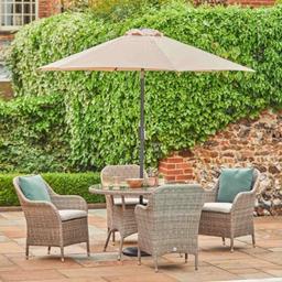 LG OUTDOOR MONTE CARLO 4 SEATER DINING SET WITH PARASOL

£749.00 RRP £999.00 FREE DELIVERY ( Not On Display )
Sand - In-stock
Stone – Coming soon

Stackable Armchairs
Waterproof EverWeave Rattan
UV Resistant 
Powder Coated Aluminium Framing
Featuring Season-Proof Eden Cushions
3 Year Limited Warranty
5mm Safety Glass Table Top
Includes 2.5m Crank and Tilt Parasol
Parasol Base Not Included
Stainsafe Fabric
Removable Cushion Covers

Free UK Mainland Delivery On Most Brands
To order please visit our Showroom or order online at gardenstreet.co.uk 
T&C apply Stock/Price Subject To Change 

To keep up to date with Garden Street Showroom please visit our Facebook Page Garden Street Showroom https://bit.ly/3Rvx80N & for more information search for Garden Street online www.gardenstreet.co.uk 

Opening Hours
Monday to Friday: 9:00am - 5:00pm
Saturday & Sunday: 10:00am - 4:00pm

Garden Street
Hampton House
Weston Road
Crewe
Cheshire
CW1 6JS