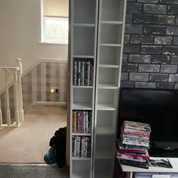 Here is 2 tall shelves. Very narrow, so good for small spaces. Ideal for cds, toys etc some of the shelves are adjustable . in good condition. COLLECTION ONLY PLEASE