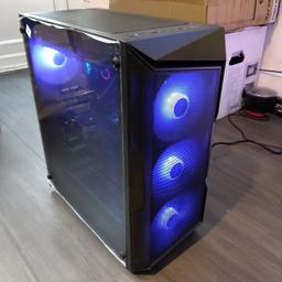 I am selling my newly bought Pc due to big need of money.

I have recently sent it to an expert company that builds costume gaming Pc to have its case changed to a much better looking one with more outputs/USB slots. (the one in pics) And of course cleaned of any dust.

Find the specs in one of the pictures.

As a gamer myself, I can tell you it will easily run the next 5 years upcoming games.

I can WhatsApp you a video showing all its RGB effects.

Please let me know if you have any questions.

Negotiable.