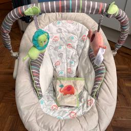 Baby bouncer plays music and vibrates. Great condition. Barely used.