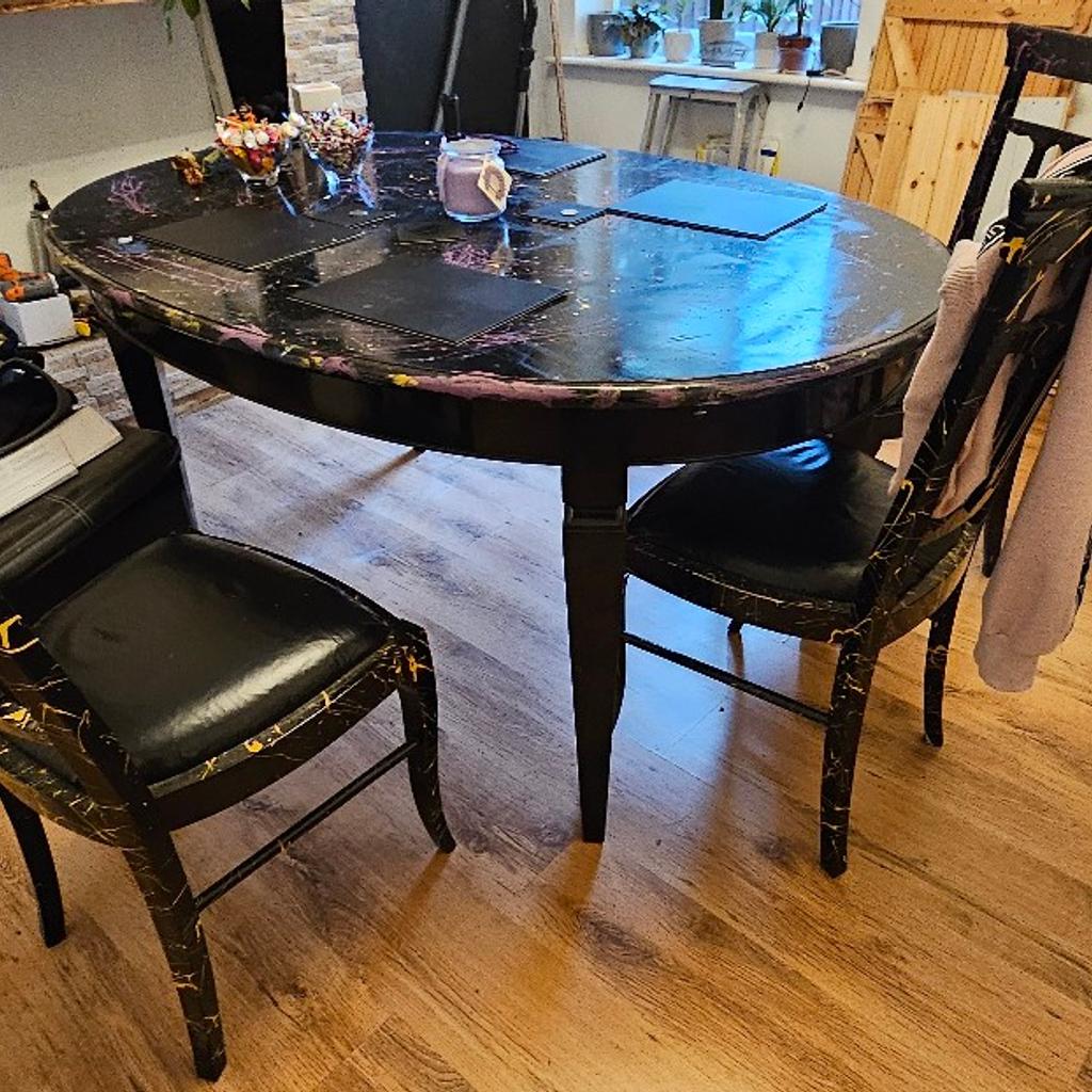 dinning table and 4 chairs in good condition...Black with rainbow colours stripes pattern £80
Offers available.
Only collection