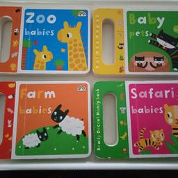 4 board books with built in carry handle for babies & toddlers.
Set comprises of Zoo Babies, Farm Babies, Baby Pets & Safari Babies
Used but in decent condition from a smoke and pet free home.