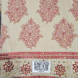 brandnew 4piece unstitched suit material georgette and chiffon material beige and burgundy colour come with dupatta and lining material ..smoke and pet free home