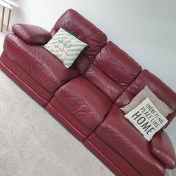 3 seater recliner sofa. genuine leather. bought from Sofology..in great condition. Change of deco hence selling. COLLECTION ONLY!! measurements are: 214 (7ft) length 89 (2'11)width 83 height.