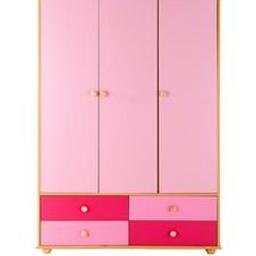 A realistic beech-effect frame is contrasted by colourful fronts that come in blue or pink. The outside of the wardrobe is finished with real wooden handles and sturdy bun feet - a thoughtful detail for such a great value piece of furniture. Inside, the wardrobe is split into two sections - behind the double doors is a hanging rail; the single door hides a pair of shelves that are great for toys, shoes, folded T-shirts and more. 4 drawers open and close with a minimum of noise and friction thanks to the easy-glide metal runners. Dimensions: H 180, W 119.4, D 50.5 .

Still sealed in boxes, but assembled item can be seen at giftpixy.com. Collection only.