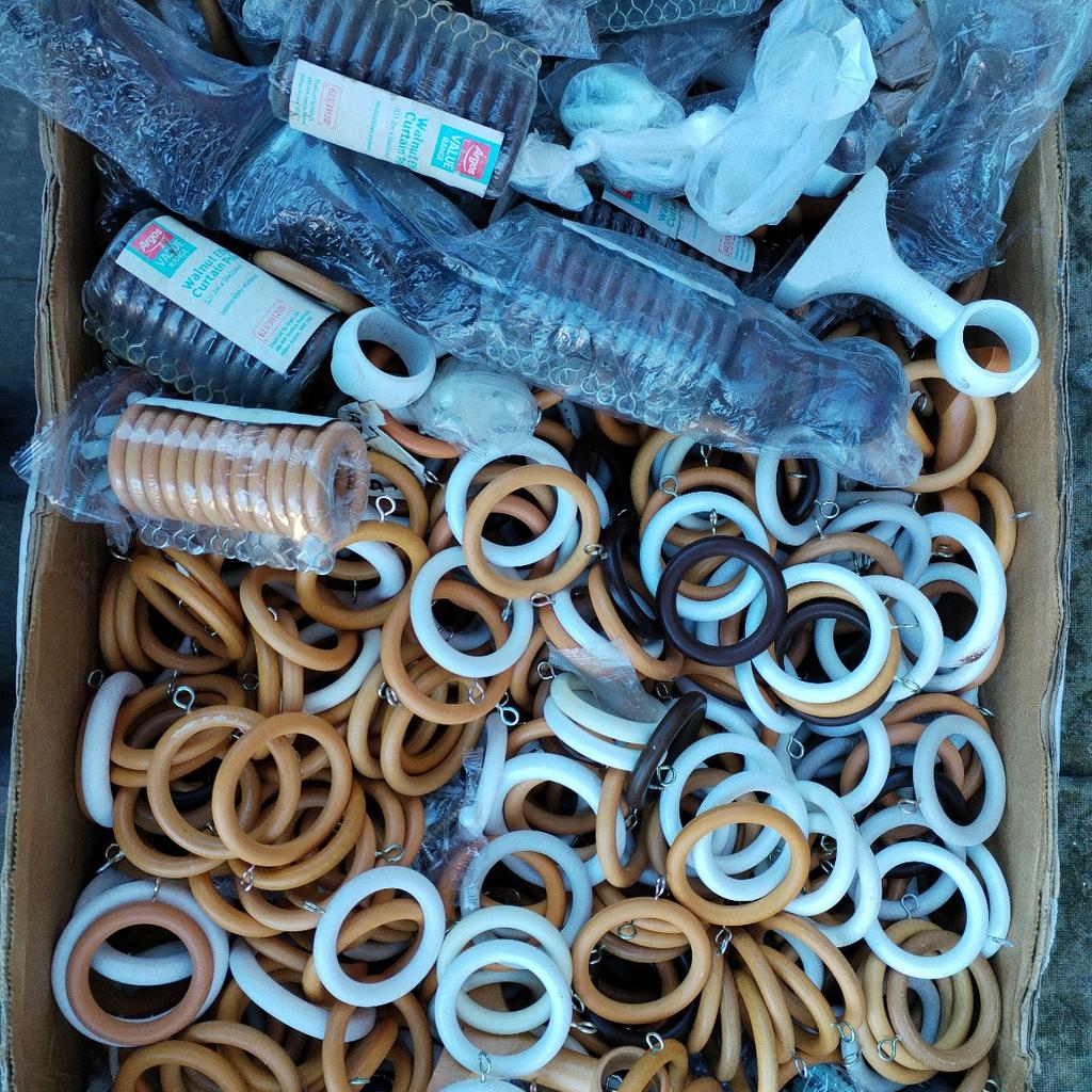 New antique pine finish wood wooden curtain rings white and brown colour 0.25 each Le39la Leicester