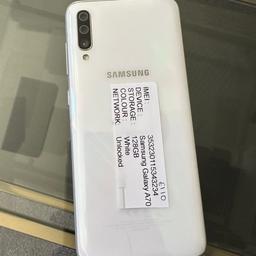 Samsung Galaxy A70 dual sim 

128GB

Unlocked 

Check pictures for condition

Reseted and ready for new owner

Collection from 

World communications 
Vapestop 
229 East India Dock Rd, London E14 0EG
11am-10pm 

Or can post for £4 Royal Mail
Check my other listings
Grab a bargain