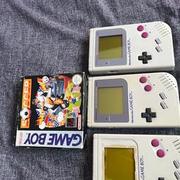 Hi for sale 3x gameboy original 
All working but one lost pixels edge line 
And one mist front plastic screen 
Check picture 
All lot plus one game soccer 
Collection Birmingham