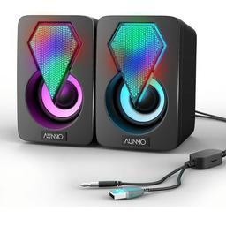 PC Speakers, USB Powered Computer Speakers with Muti RGB Light, Mini Speakers with 3.5mm Aux for Computer, Laptop, Monitor, Multimedia, Gaming etc.