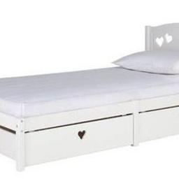 Mia Single Bed Frame with 2 Drawers - White
All new in box and also we do single mattress £55 and we can deliver local 
Dream a dream with the white Mia single bed with 2 underbed storage drawers. With solid wood elements, charming cut out heart decorations, and elegant bevelled edges, this is a beautiful bed that has a truly magical look. The 2 drawers are perfect for storing toys and extra bedding, and with sturdy castors, the drawers can go on either side to suit the space. Ideal for your young dreamer to grow into, the Mia single bed will see them through the years lovingly.

Frame size L195.3, W96.3, H82.2cm.
Drawer size H23, W90.6, D46.5cm.