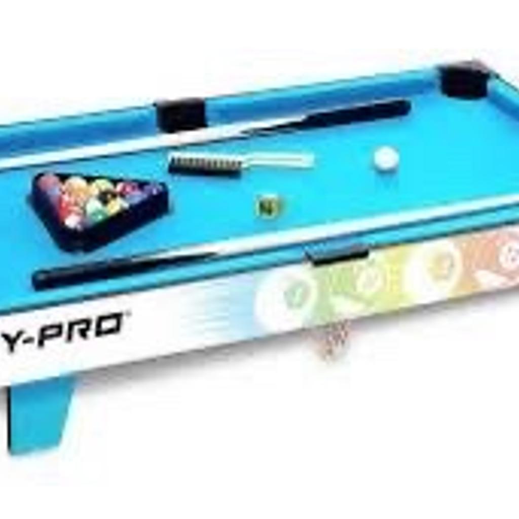 Hy-Pro 3ft Table Top Pool all new in box can deliver local
Rack them up and shoot some pool with this fun, family orientated table top pool table. Full Color laminated panels for a hi-quality finish. 3ft Compact size lets you play anywhere and can be easily stored away. Include full set of accessories for quick play.
Include full set of accessories for quick play.
Size: L92cm, W48cm, H17cm