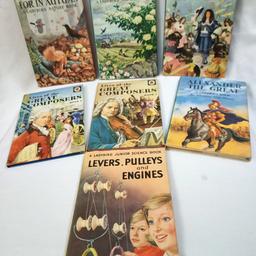VINTAGE ORIGINAL LADYBIRD BOOKS 1960s X7,DUSTCOVER S ON THE 5 EARLIEST ONES INSCRIPTIONS WROTE IN A COUPLE OF THEM ALL READING PAGES GREAT SHAPE.