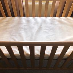 East coast cot bed. You can move the base to three different levels depending on how high you want it and remove the sides when you want it as a bed. Mattress included. Good solid strong wood frame, a few marks on wood. It is disassembled at the moment for easy transportation.
£50 ono