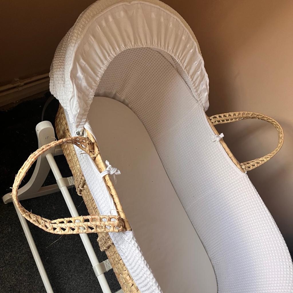 Moses basket with rocking stand, mattress protector and sheets
In very good condition was only used for 3 weeks due to my little girl out preferring a next to me crib
Rocking stand from mother are and Moses basket from John Lewis
The Moses basket liner can be removed to be washed or changed to a differs one
1 mattress protector and 5 unisex sheets aswell as 2 pink sheets (if wanted happy to do without the pink sheets)
Open to offers