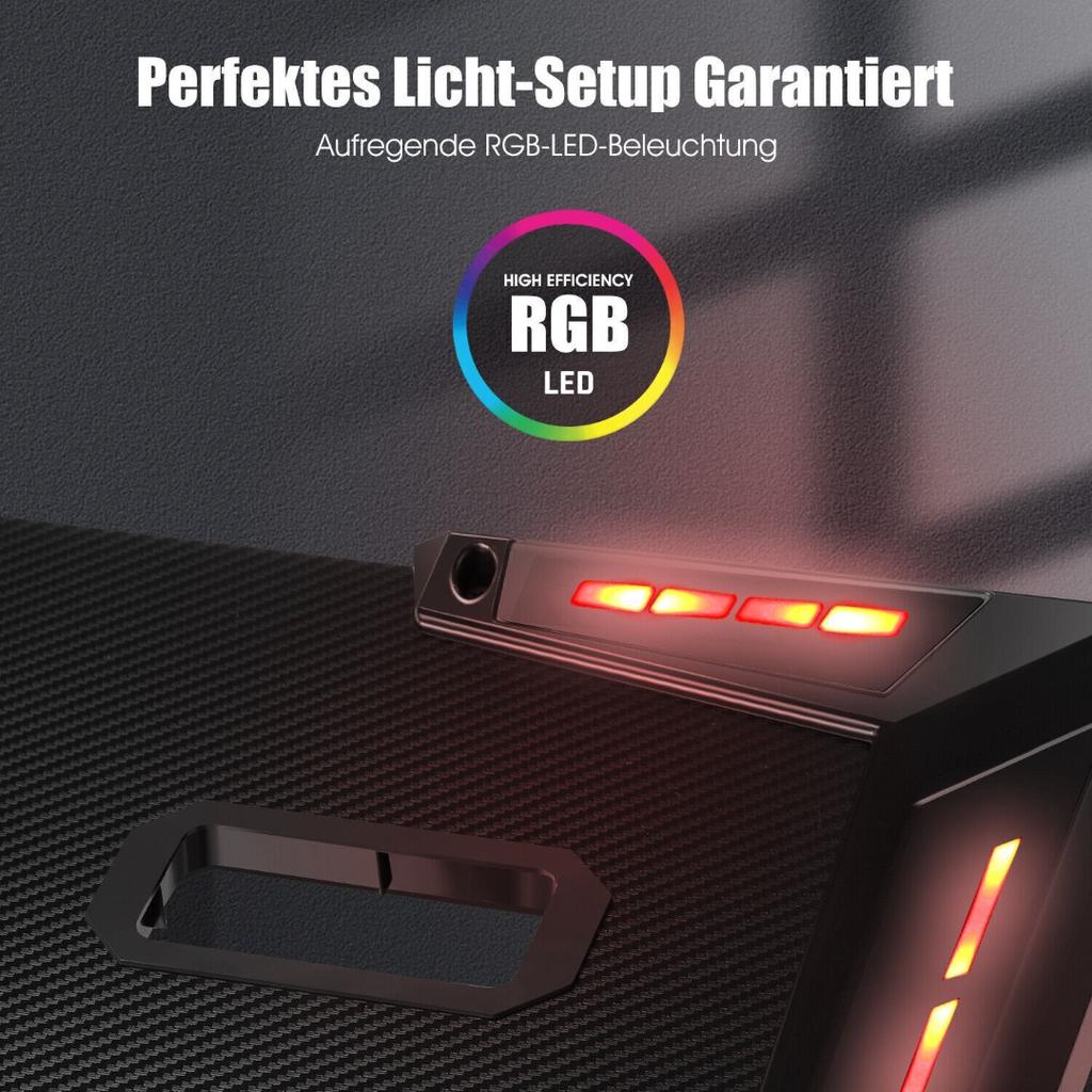 120/140cm RGB LED Gaming Schreibtisch Ergonomischer Gaming Computertisch Schwarz