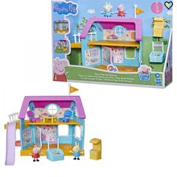 Peppa pig clubhouse 

This playset makes a terrific present for toddlers aged 3+ - one that not only entertains but can also help to spark young imaginations.
Accessory List: Includes: playset, 2 figures, 7 accessories and flag.
Age Range: 3+
With sound effects