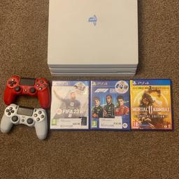This is a special edition Glacier White Ps4 Pro
comes with 2 controllers & 3 Games.
The console has a couple of marks but everything is in full working order and all wires included.
No swaps.
Collection Only!
