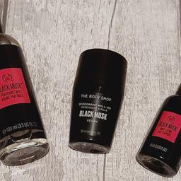 BUNDLE OF THE BODY SHOP BLACK MUSK Products.
Included is
Black Musk body lotion 60ml x1 bottle
Black Musk fragrance mist 100ml  x1
Black Musk deodorant roll on 50ml x1

collection from Bilston wv14