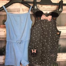 THIS IS FOR A BUNDLE OF CLOTHES

1 X NEW - PALE BLUE RIBBED PLAYSUIT FROM PRIMARK
1 X BLACK DENIM DUNGAREES FROM DISNEY - MINNIE MOUSE THEME - USED

PLEASE SEE PHOTO