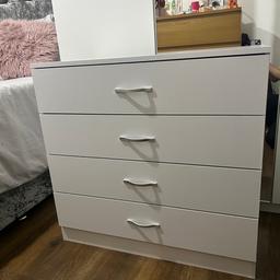 Brand new and unused. 
Originally from Wilkos-Vida Designs Riano 4 Drawer Storage Chest. It initially looked larger on the website upon ordering.
Measurements: Depth: 37cm Height: 70cm Width: 75cm.