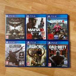 Verkaufe PS4 Spiele für jeweils 20€. VHB

Mit dabei sind:
Batman - Arkham Knight
Mafia 3
Far Cry 4 Limited Edition 
Homefront - The Revolution
Far Cry Primal - Special Edition 
Call of Duty Black Ops 3
