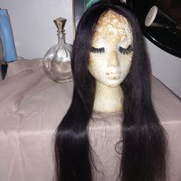 32ins Human Hair Wig. Lace front, free parting. Can be  dyed, bleached, permed. This wig has not been worn but has been used for display. The lace has been cut however no glue or any other adhesive has been applied.