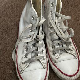 Pair of white leather converse uk size 6.5.
Good condition, not much wear but could do with a wipe.