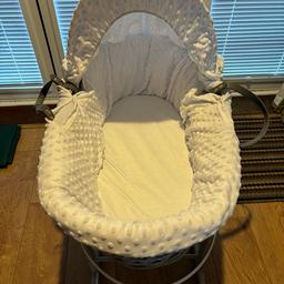 Moses Basket with stand. Only been used a couple of times. Stand can also be used for baby bath.