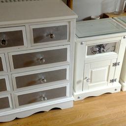 chest of drawers and side cabinets,been painted and could do with a fresh coat but still usable.chest of drawers 36"H X 17.5"D X 42"W. Cabinets 26.5"H X 15"D X 21"W.