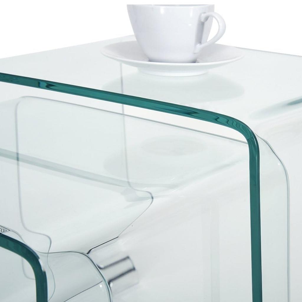 Set of 2 Glass Nest of Side Tables Cafe Home Tea Coffee Curved Glass Table
Clear glass

Modern Occasional Side Table Console Table

10mm Tempered Glass (Clear)

Matching Coffee table aslo available
Please ask for more details

Dimensions
27 x 30 x 31
32 x 30 x 36

See pictures for more details

Local delivery available for extra cost depending on your post code