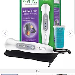RRP £180

New and sealed

Free postage

Free local delivery or collection also.

Revitive ultrasound is an easy to use, drug free therapeutic ultrasound device. Ultrasound therapy is used and respected by medical professionals in the treatment of soft tissue aches, strains and pains. Revitive ultrasound emits sound waves and has 3 intensity levels so that you can tailor the treatment to your needs.

Targeted and effective pain relief.

Easy to use handheld ultrasound device.

Designed to effectively relieve muscular injuries, aches, pains and strains.
3 output settings.
Mains operated.
For ages 18 years and over.
EAN: 5060217491270.