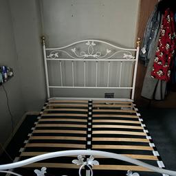 QUICK SALE NEED HONE ASAP AS NEW TV BED COMING TOMORROW £50 or nearest offer
 White & Silver Metal Bed Frame with slats Good Condition Selling Due to New Bed Coming