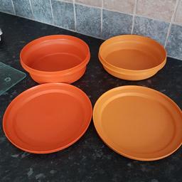 2 deep medium sized tupperware bowls
with lids grt con.
orange and burnt orange.